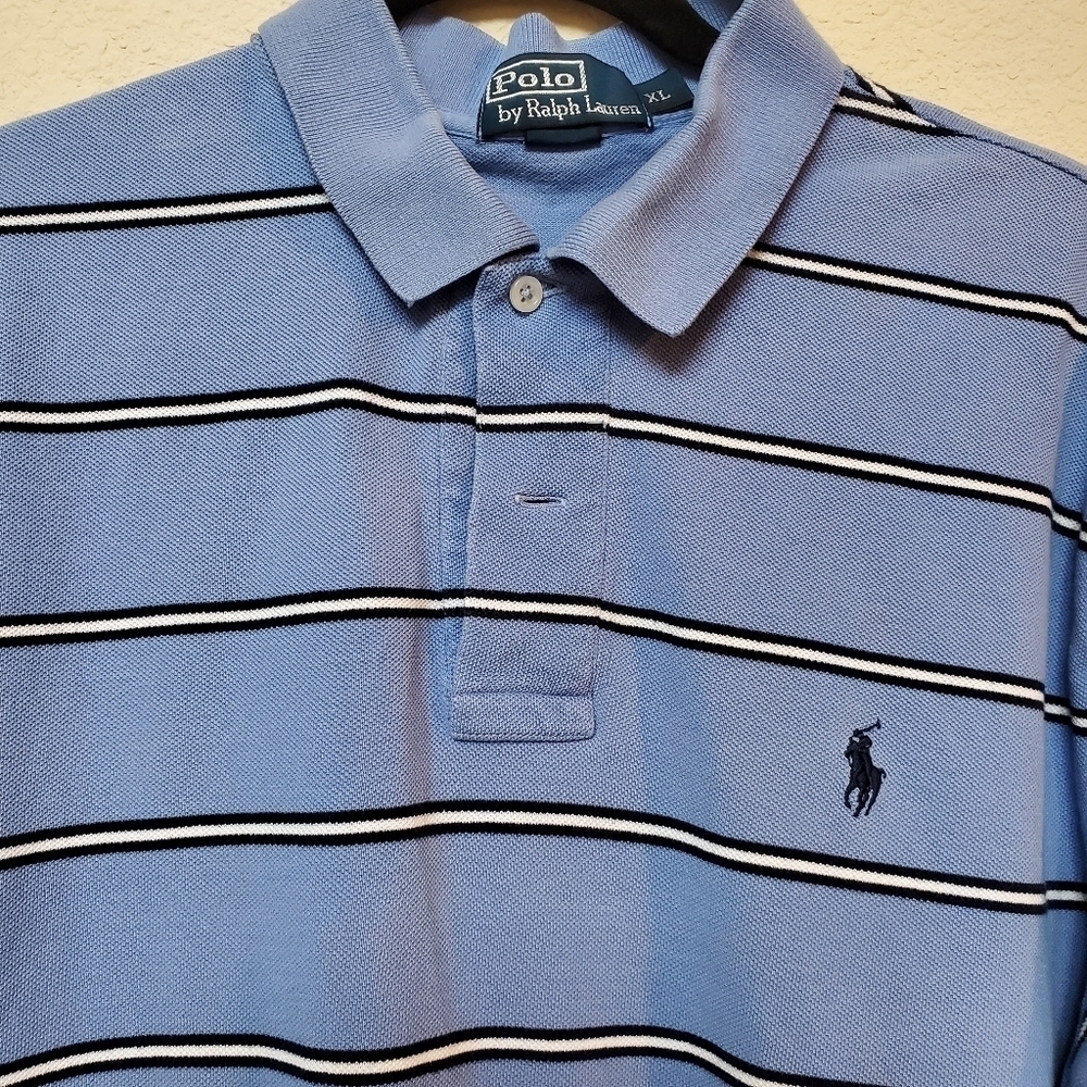 Polo Ralph Lauren Shirt Mens XL Blue & White Striped Short Sleeve